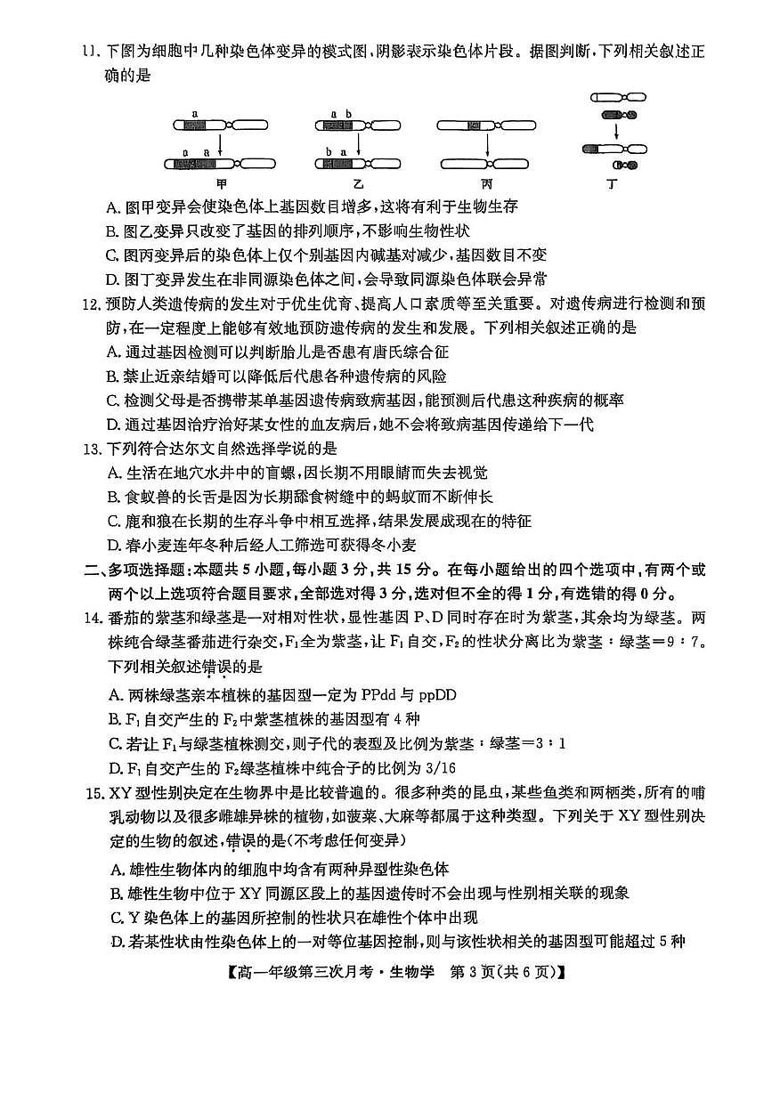 河北省沧州市四县多校联考2024-2025学年高一下学期（6月）第三次月考生物试卷第3页