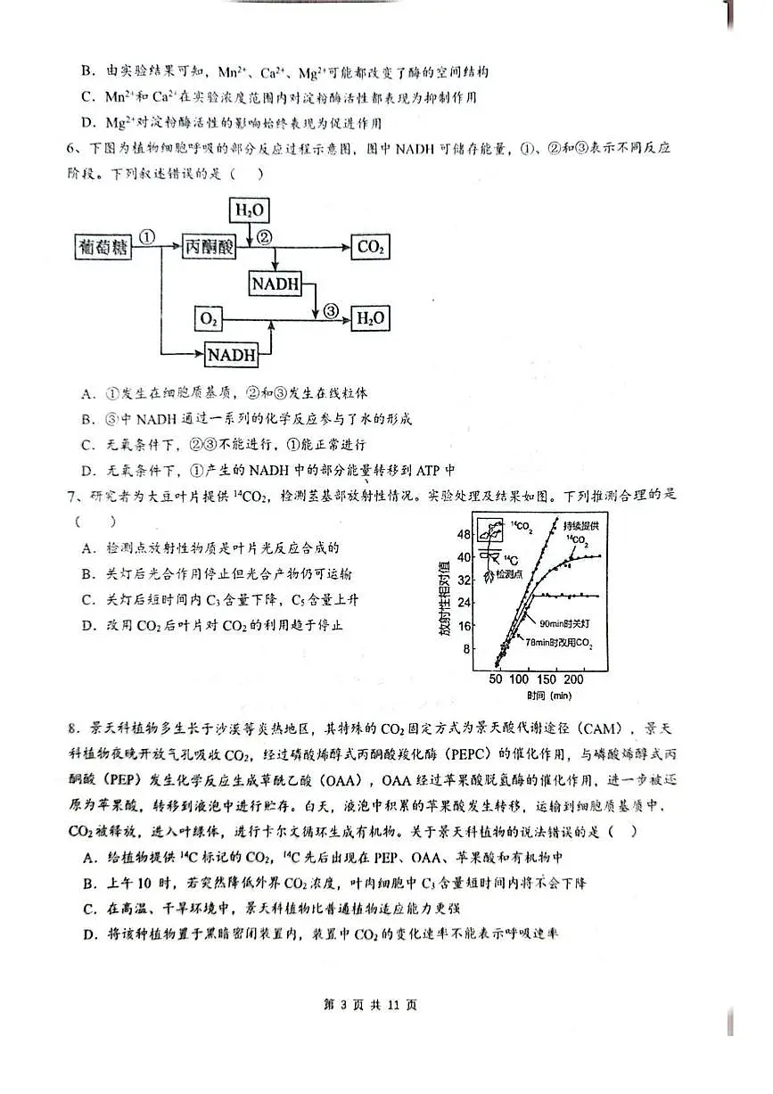 乌鲁木齐市第一中学2025--2026学年第一学期2026届高三年级第二次月考生物第3页