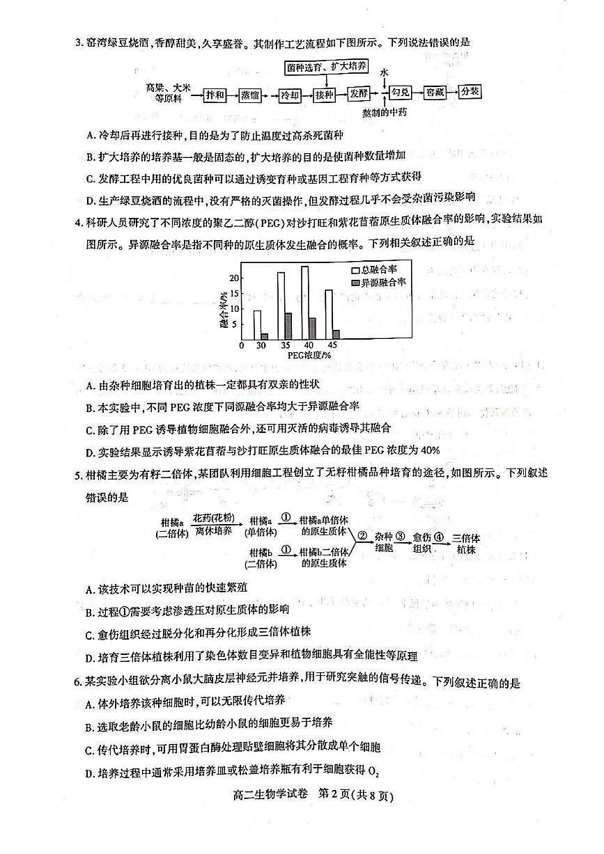 湖北省武汉市部分重点中学2024-2025学年高二下学期6月期末联考生物试卷（含答案）第2页