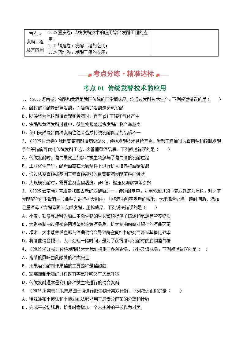 专题16 发酵工程（全国通用）（原卷版）第3页