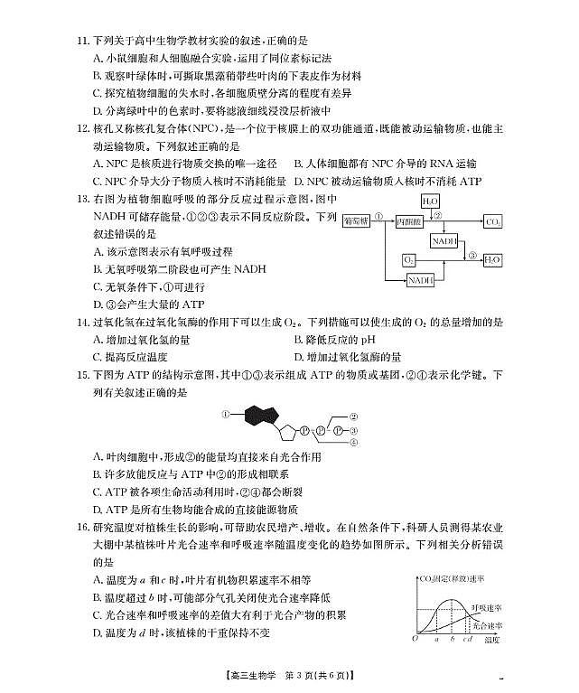 甘肃省2026届高三上学期10月联考生物第3页