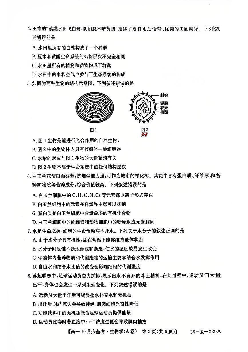 山西省三晋卓越联盟2025-2026学年高一10月夯基考生物试卷第2页