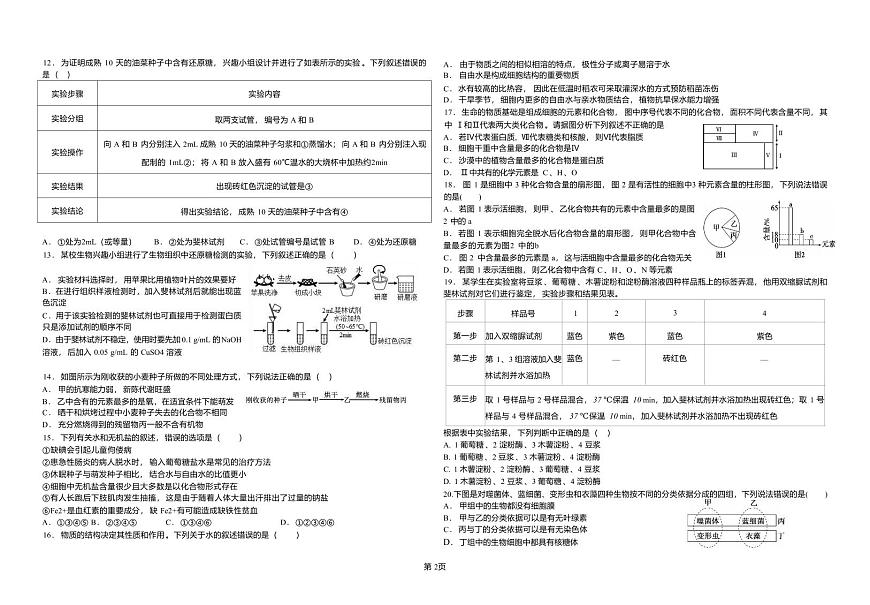 河南省天立教育2025-2026学年高一上学期10月联考生物试卷（PDF版附答案）第2页