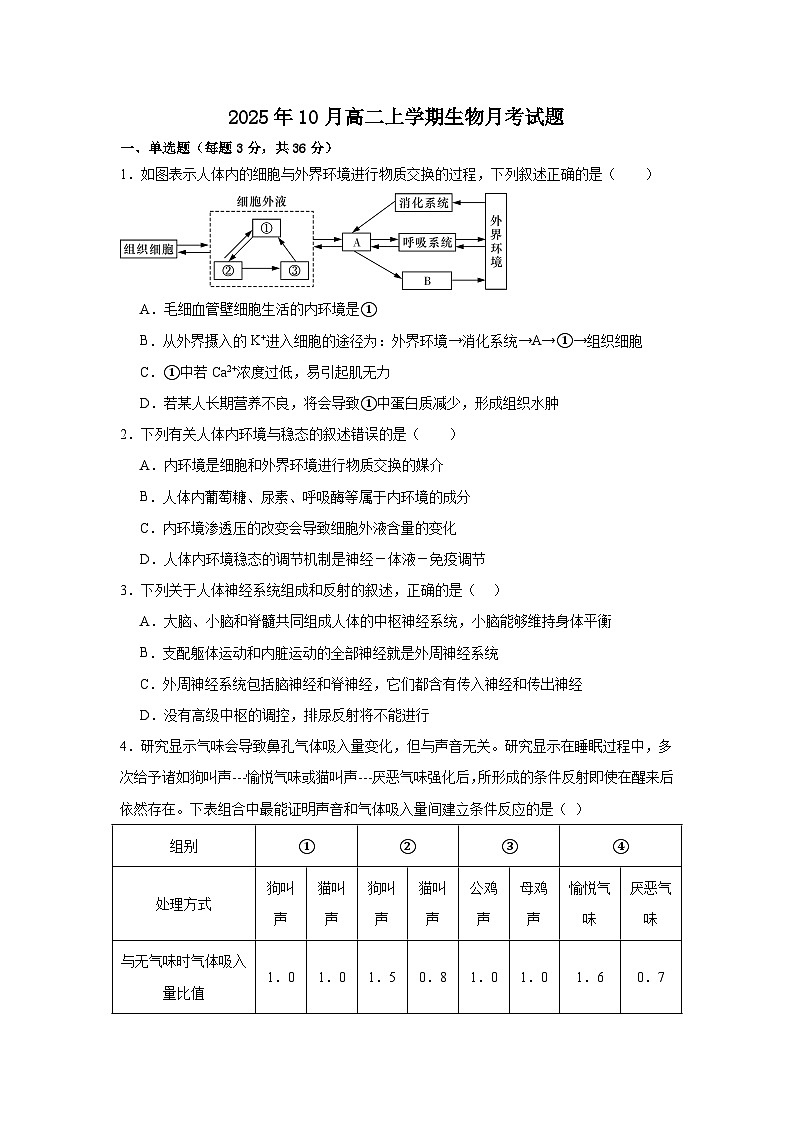 湖南省汨罗市第二中学2025-2026学年高二上学期10月月考生物试题第1页