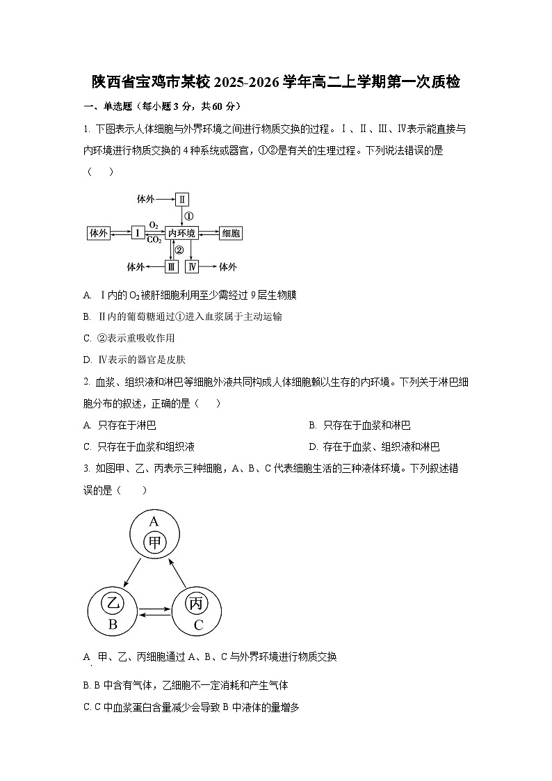 2025~2026学年陕西省宝鸡市某校高二（上）第一次质检生物试题（学生版）第1页