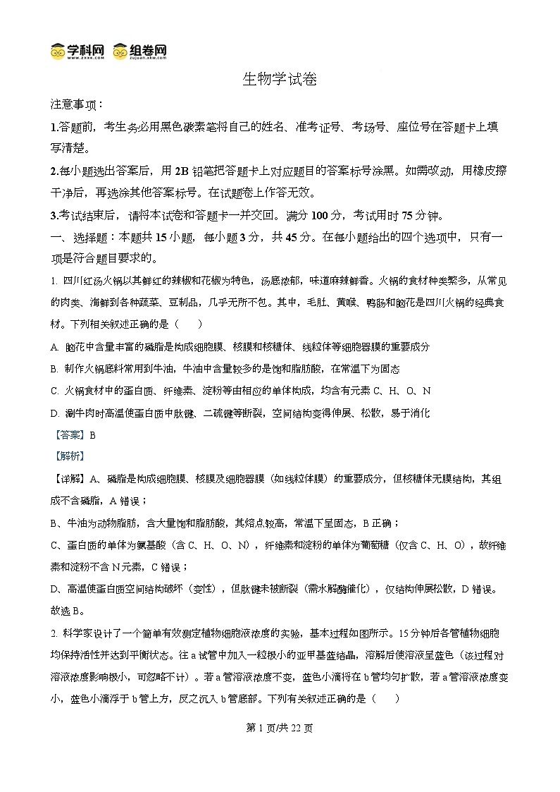 重庆市第八中学校2025-2026学年高三上学期10月月考生物试卷  Word版含解析第1页