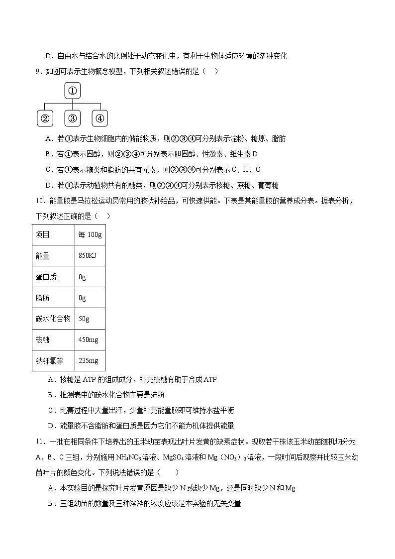 江西省吉安市五校联盟2025-2026学年高一上学期第一次大联考生物试题（Word版附答案）第3页