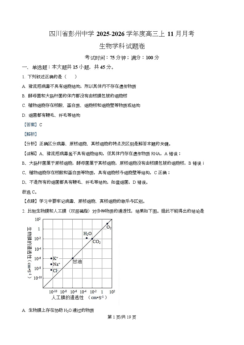 四川省彭州中学2026届高三上学期11月月考生物试题 Word版含解析第1页