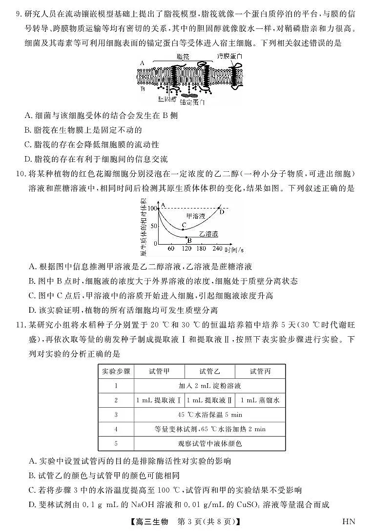 2026届高三年级华师联盟10月质量检测考试生物试卷（无答案）第3页