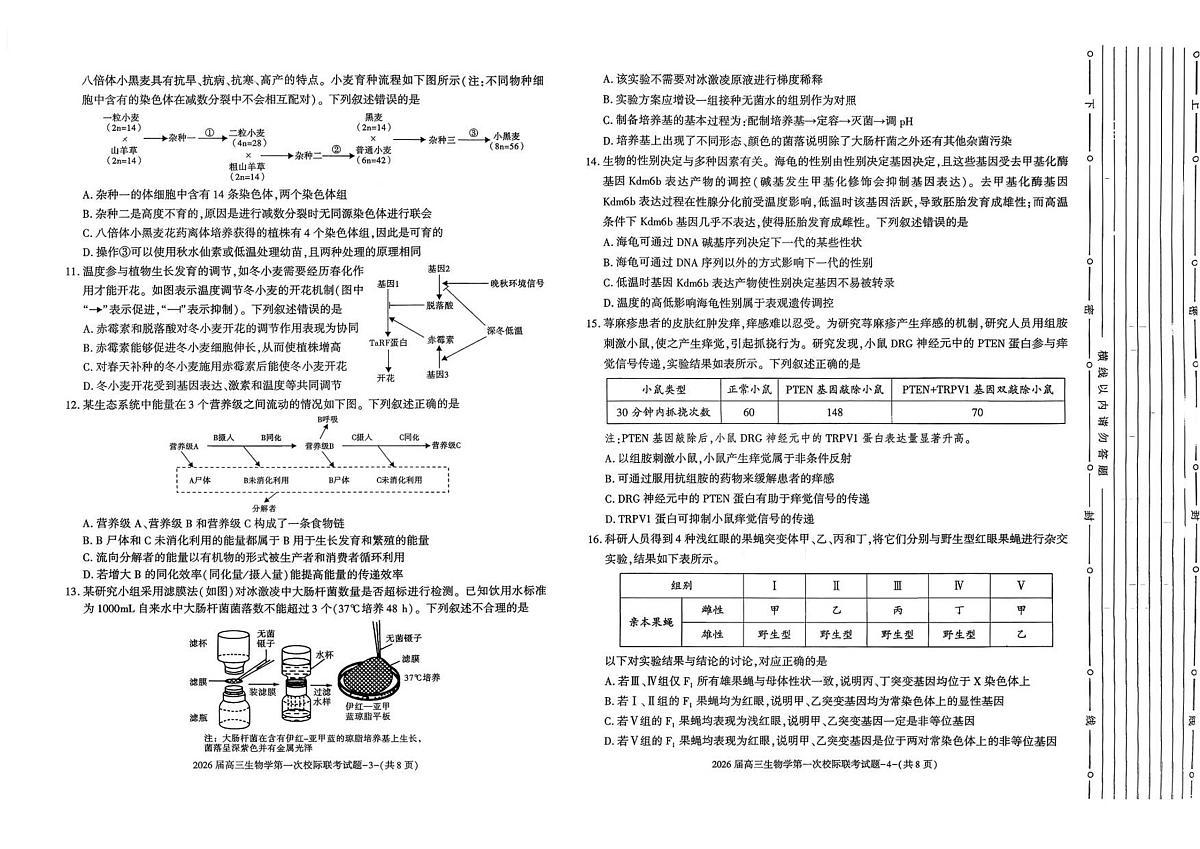 陕西省汉中市2026届高三上学期第一次校际联考生物试卷（含答案）第2页