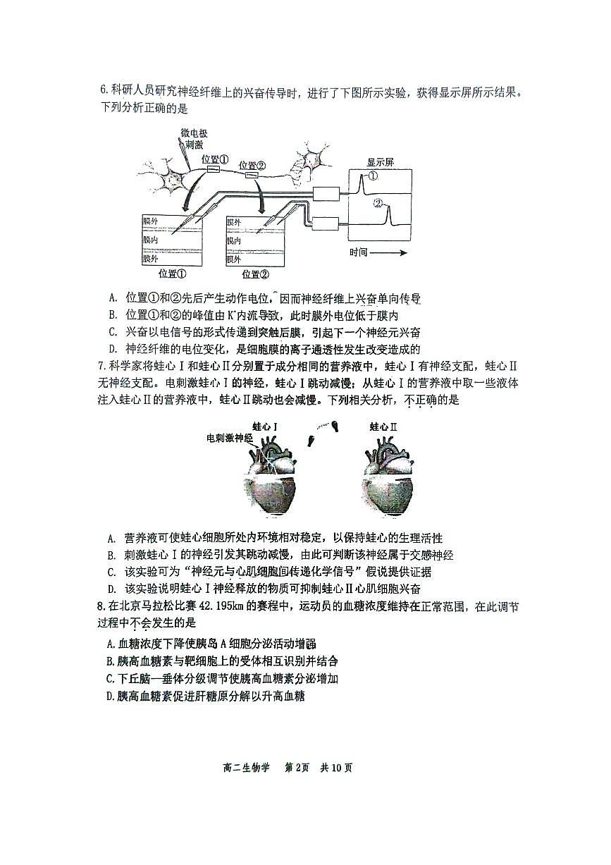 北京市丰台区2025-2026学年高二上学期期中生物试题第2页