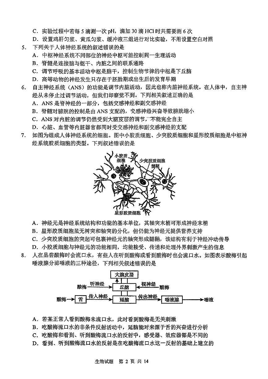 吉林省东北师范大学附属中学2025-2026学年高二上学期期中生物试题第2页