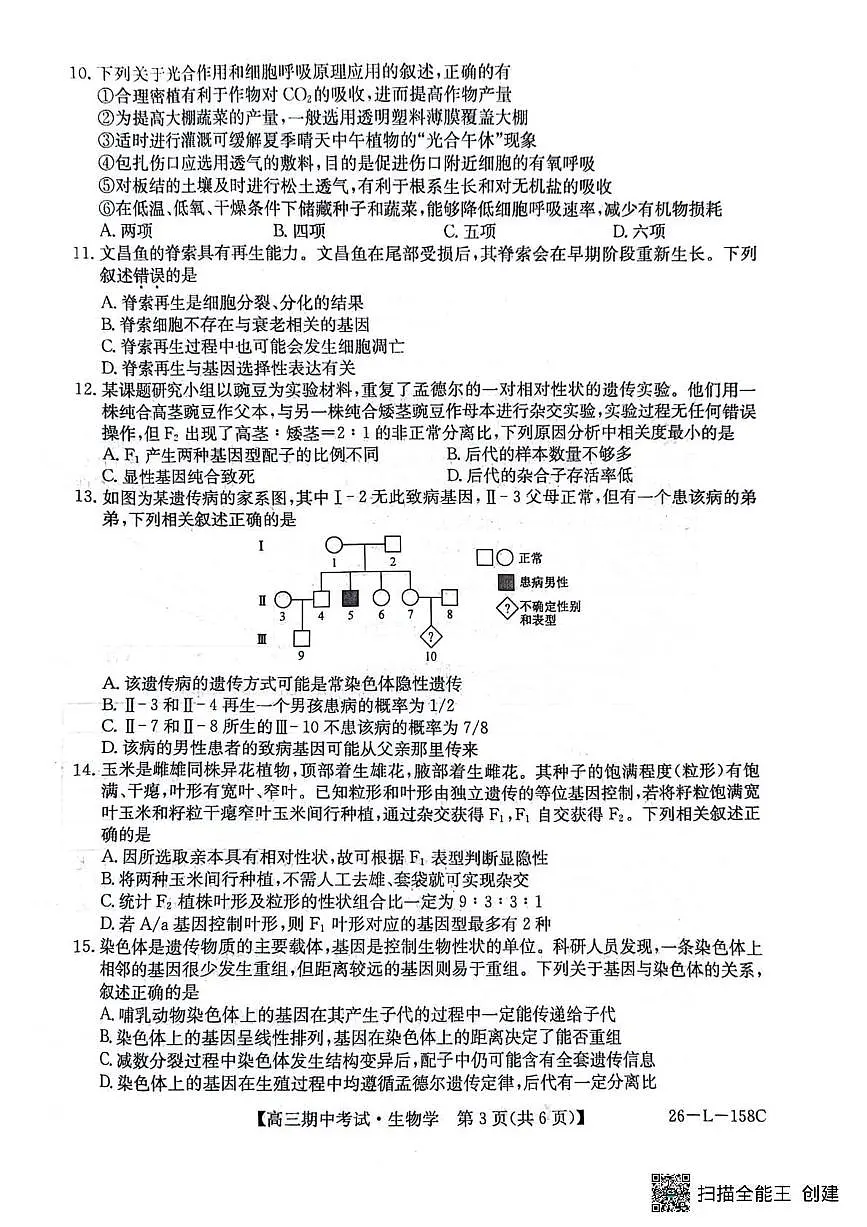 黑龙江省齐齐哈尔市普高联谊校2025-2026学年高三上学期10月期中考试生物试卷（PDF版无答案）第3页