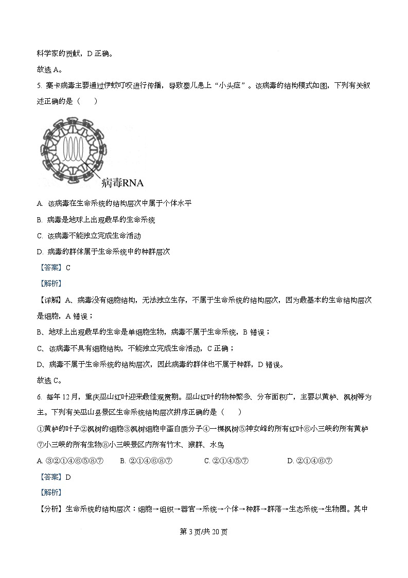 四川省成都市成华区某校2025-2026学年高一上学期阶段性考试（一）生物试题含解析第3页