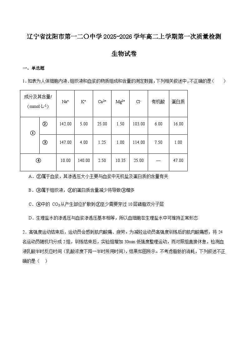 辽宁省沈阳市第一二0中学2025-2026学年高二上学期第一次质量监测（10月）生物试卷（含答案）第1页
