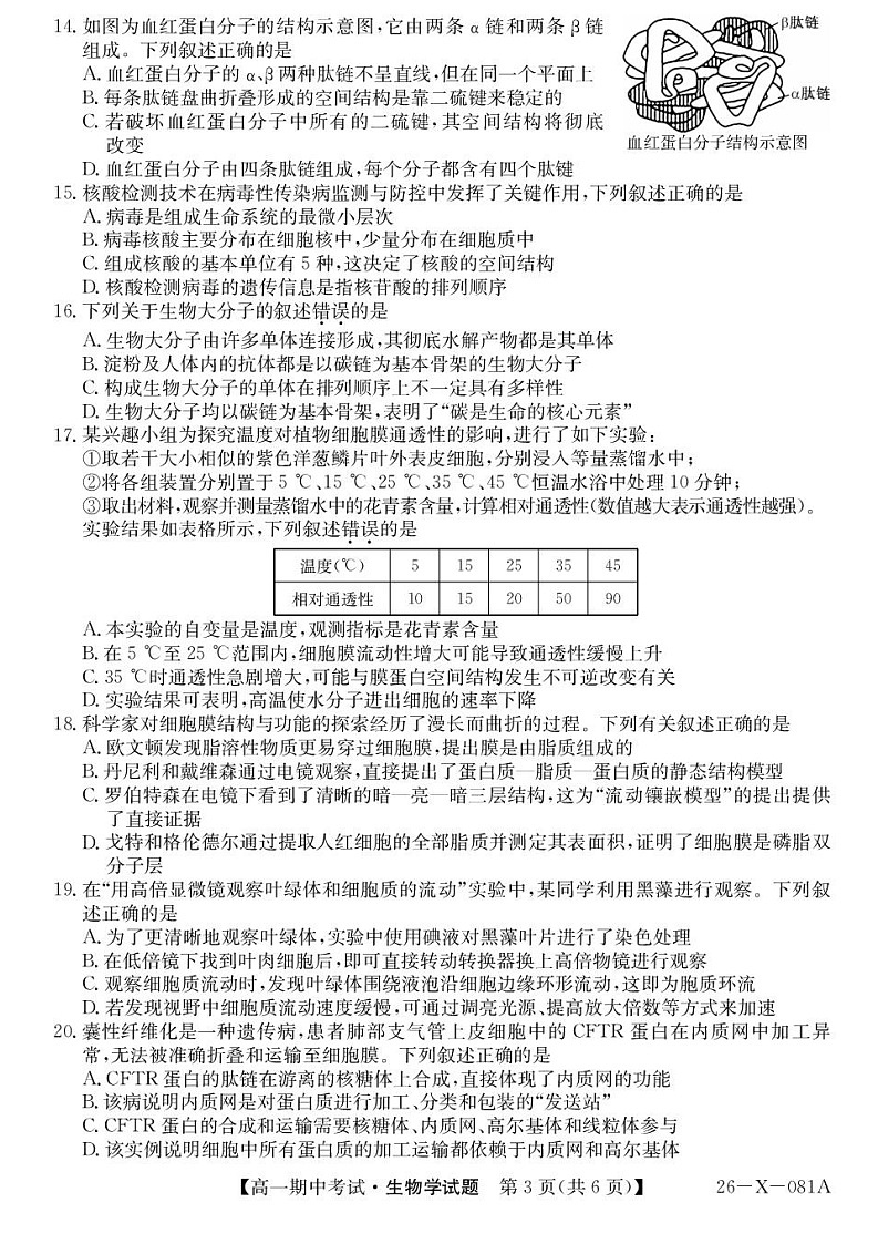 广东省深圳市深圳盟校2025-2026学年高一上学期11月期中考试生物试卷第3页