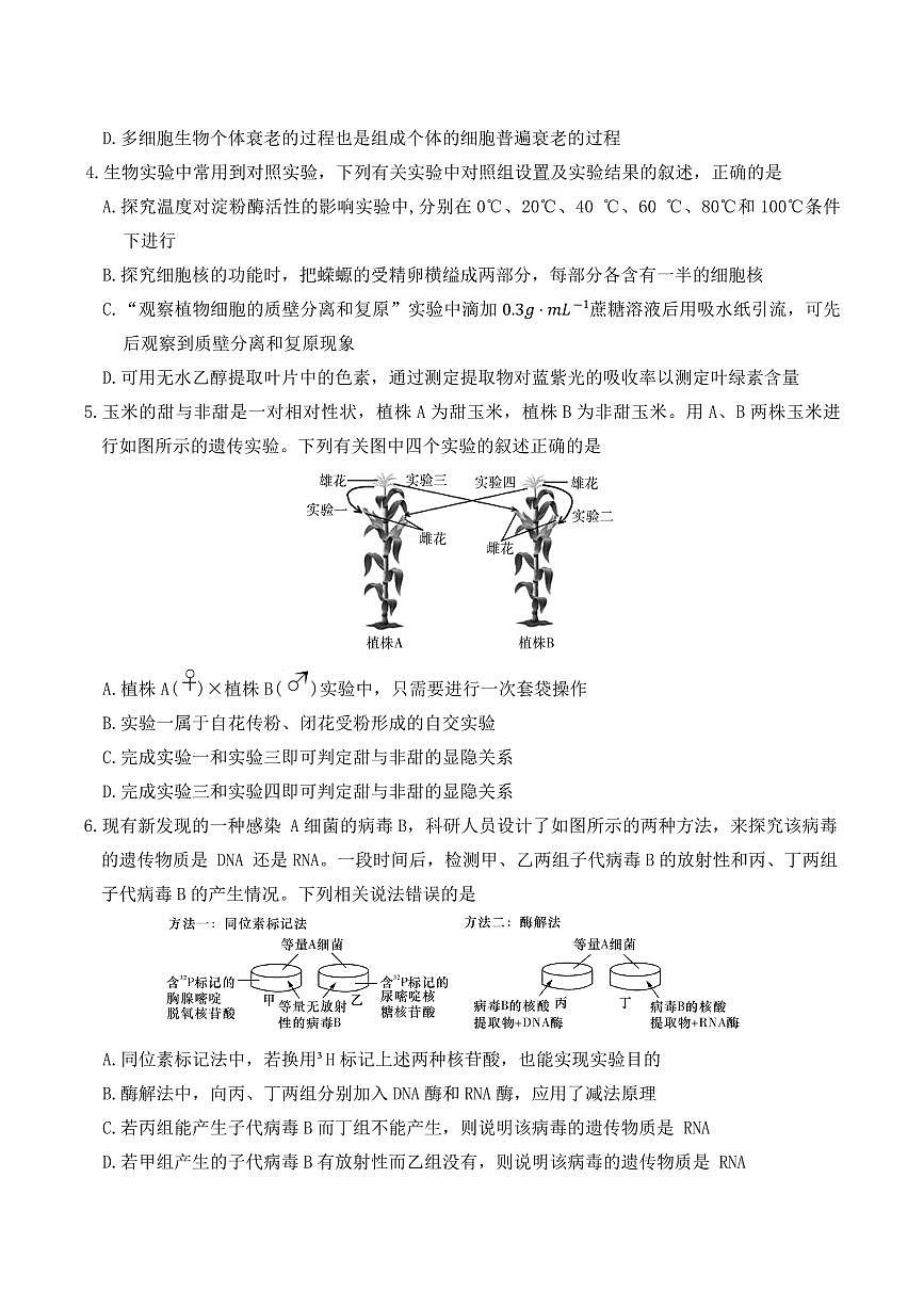 湖南省长沙市长郡中学2026届高三上学期11月月考（三上学期）生物试卷+答案第2页