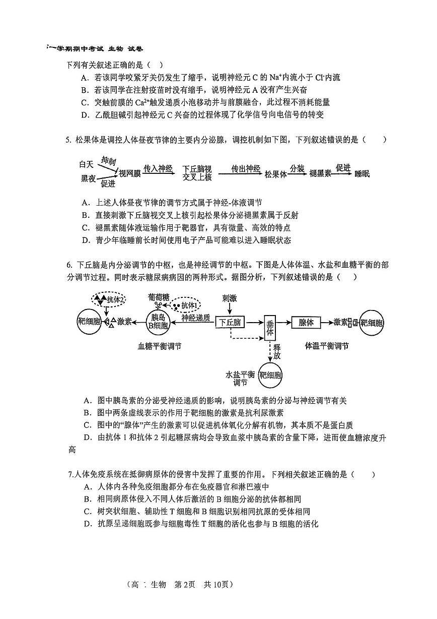 北京市第八十中学2025-2026学年高二上学期11月期中生物试题第2页