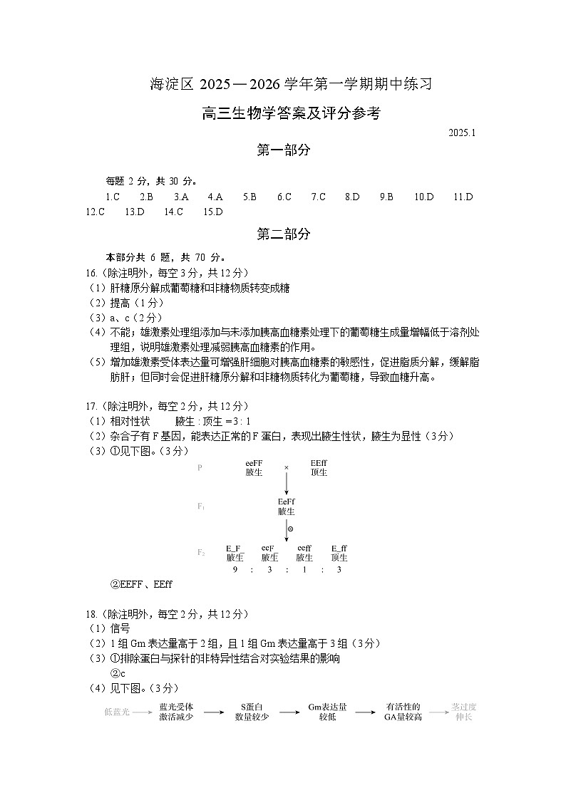 海淀区2025-2026学年第一学期期中练习答案第1页