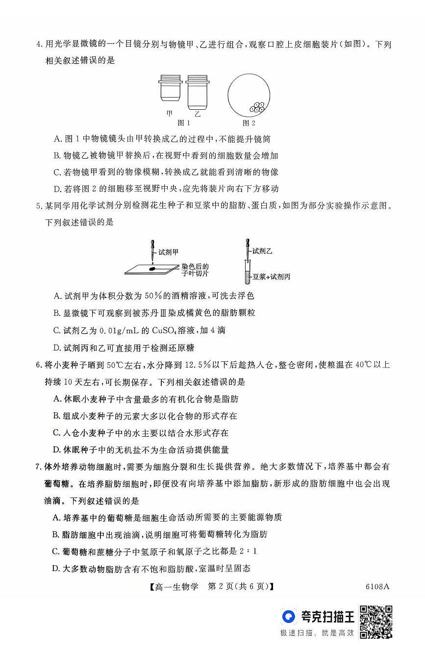 河南省新未来大联考2025-2026学年高一上学期10月末质量检测生物试题 新未来高一生物试题第2页