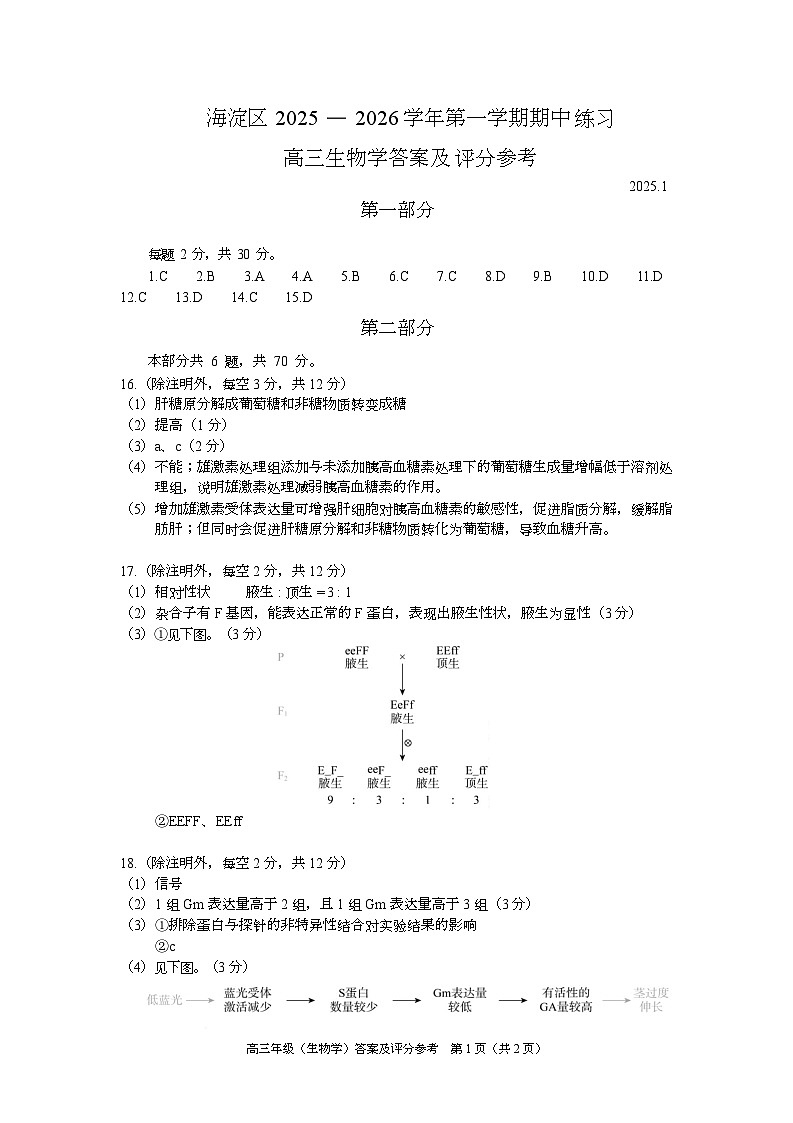 海淀区2025-2026学年第一学期期中练习答案第1页