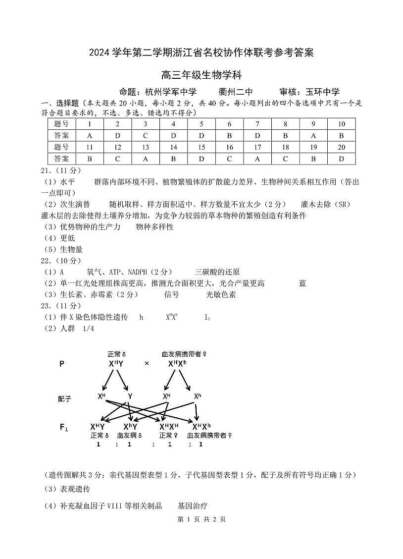 生物答案第1页