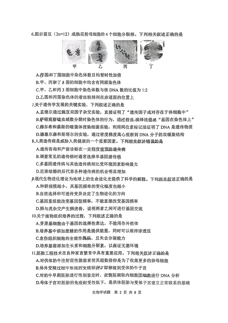 江苏省徐州市2025-2026学年高三上学期期中考试生物试卷第2页