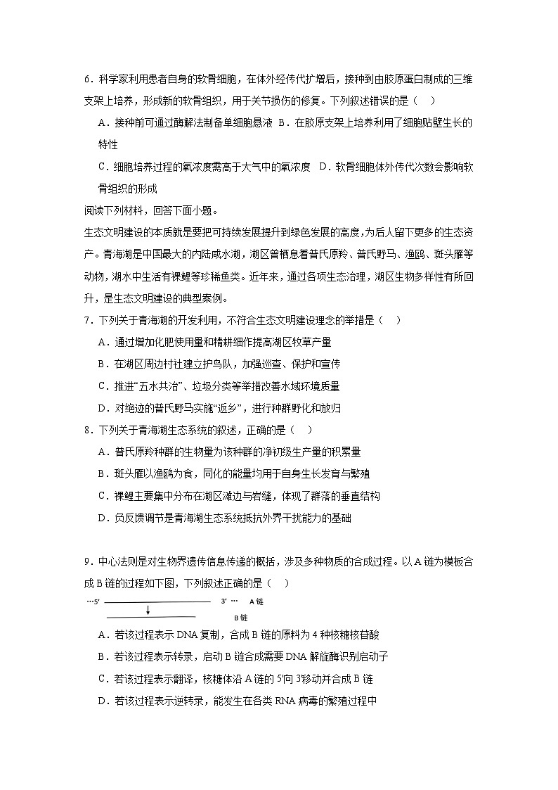 2025-2026学年浙江省绍兴市高三一模考试生物试卷（无答案）第2页