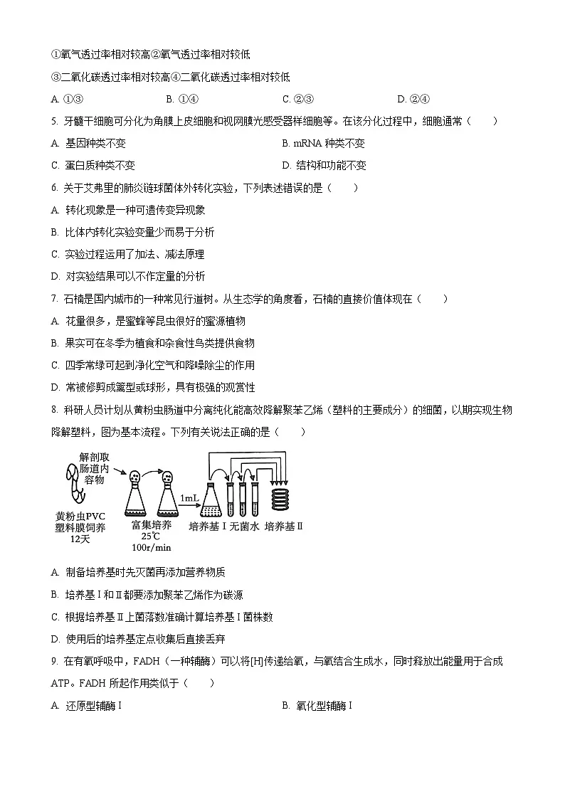 精品解析：广东省江门市2025-2026学年高三上学期调研测试生物试题A（原卷版）第2页