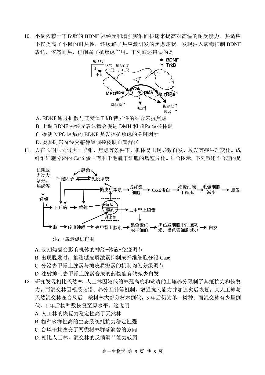 广东省深圳市一模2026届高三第一次模拟联测 生物试题+答案第3页