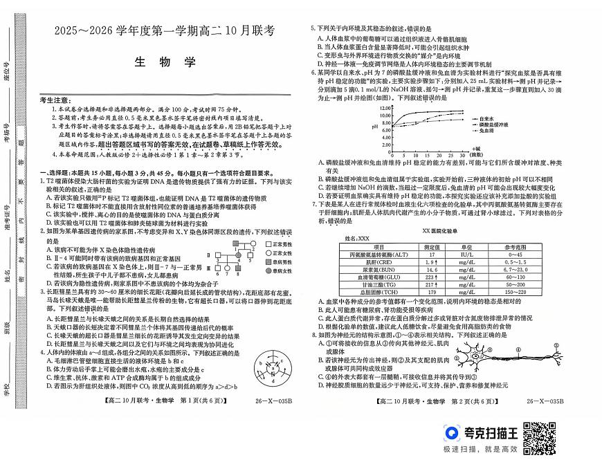安徽省县中联盟2025-2026学年高二上学期10月联考生物试题第1页