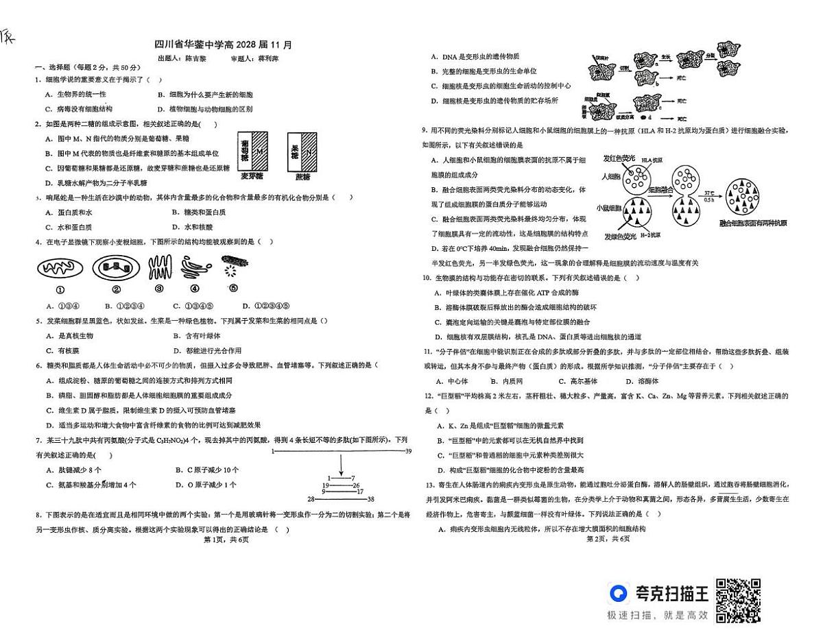 四川省华蓥中学2025-2026学年高一上学期11月期中生物试题第1页