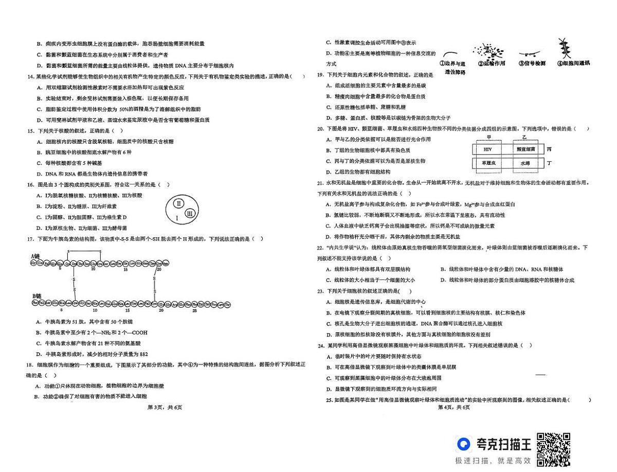 四川省华蓥中学2025-2026学年高一上学期11月期中生物试题第2页