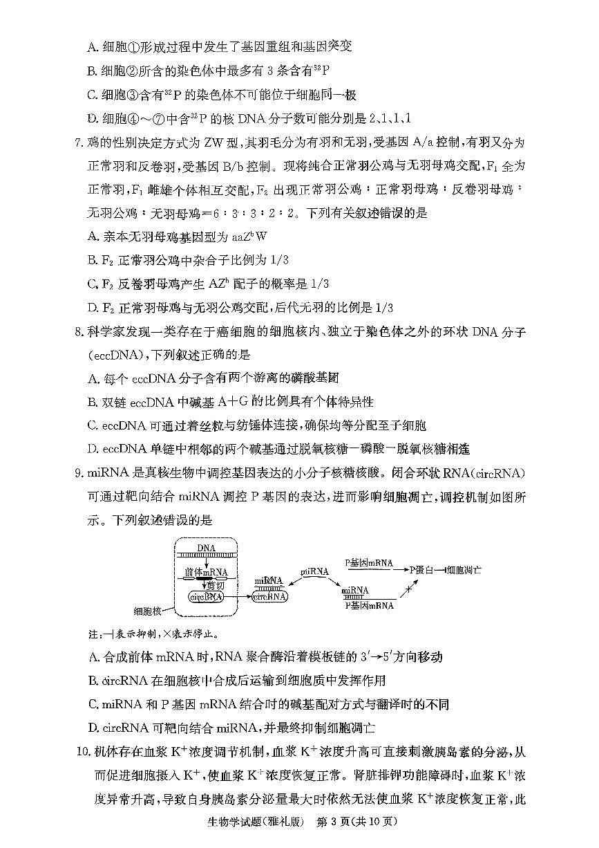 湖南省长沙市雅礼中学2025-2026学年高三上学期11月月考生物试题第3页