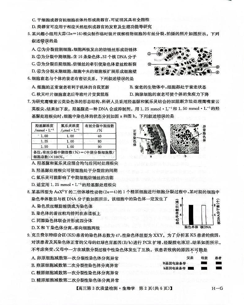 九师联盟2026届高三上学期11月第三上学期次质量检测生物试题+答案（H-G）第2页
