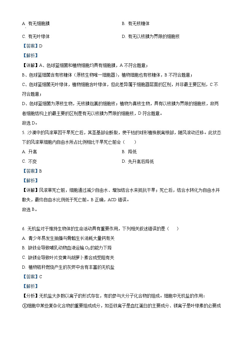精品解析：河北省衡水市冀州区河北冀州中学2025-2026学年高一上学期10月月考生物试题（解析版）第2页