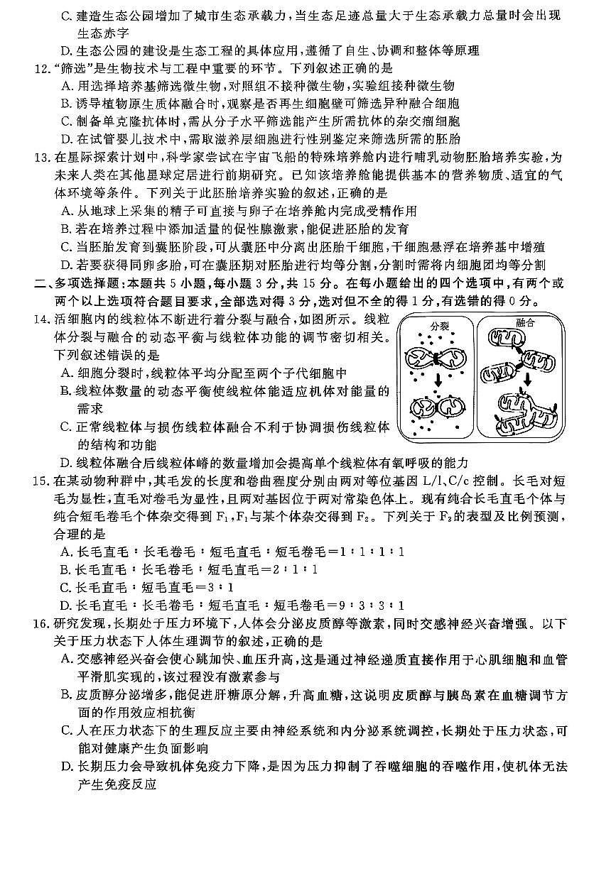 河北省肃宁县第一中学2025-2026学年高三上学期11月期中生物试题第3页