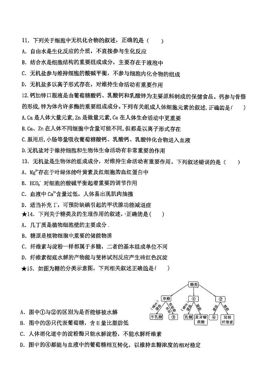 湖南省长沙市雅礼中学2024-2025学年高一上学期第一次月考生物试题第3页