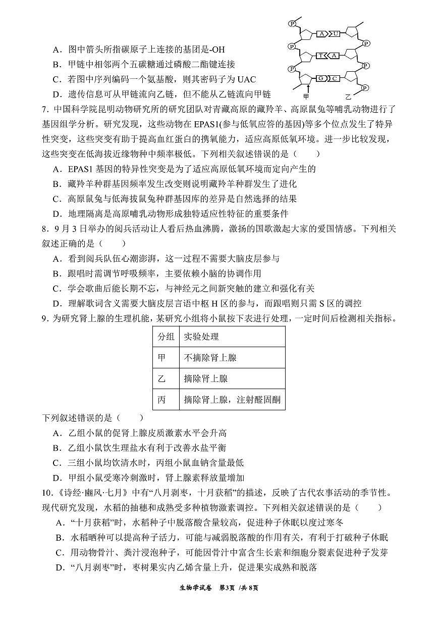 云南省曲靖一中2026届高三上学期11月期中生物试题+答案第3页