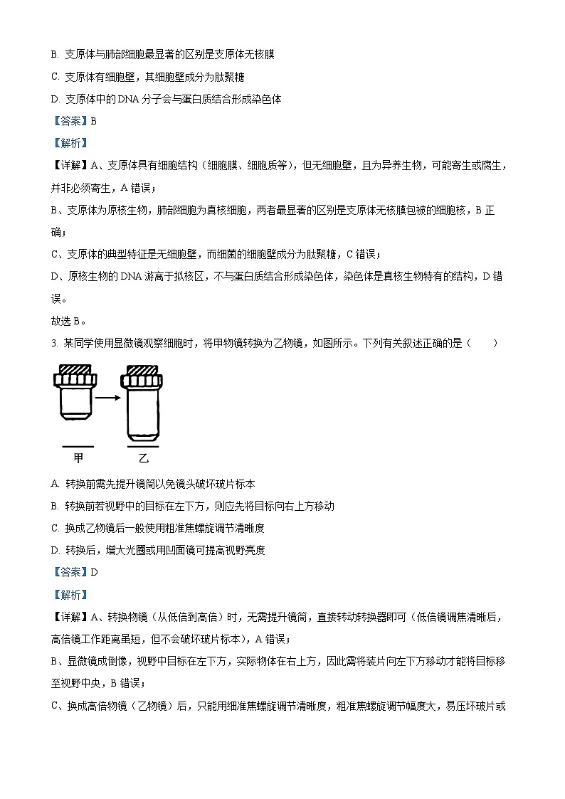 湖北省武汉东湖高新区2025-2026学年高一上学期期中考试生物试卷 Word版含解析第2页