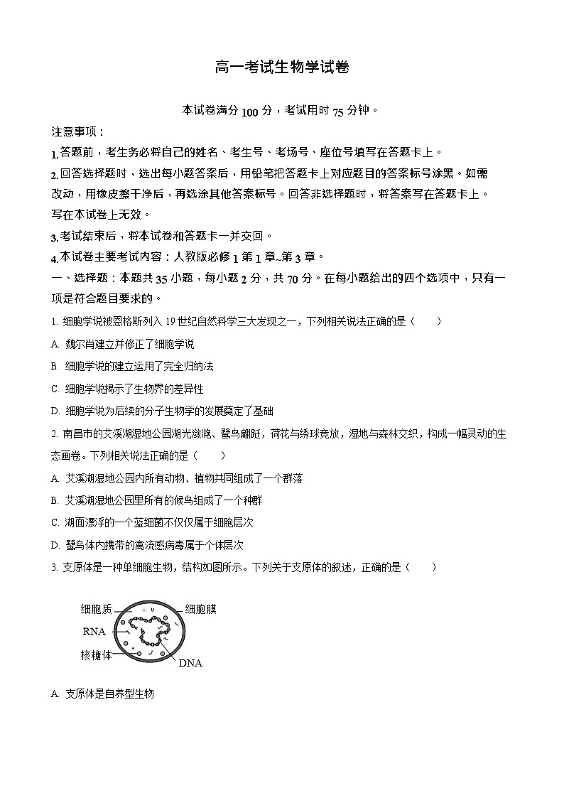 辽宁省辽阳市2025-2026学年高一上学期期中考试生物试卷第1页