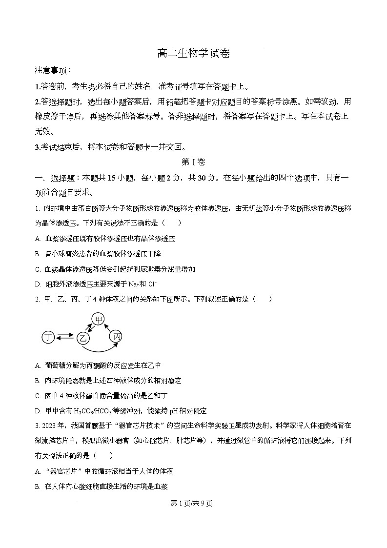 黑龙江省绥化市2025-2026学年高二上学期11月期中考试生物试题 Word版无答案第1页