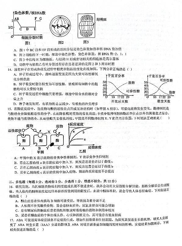 江苏省常州市第一中学2024-2025学年高三上学期开学考试生物试题第3页