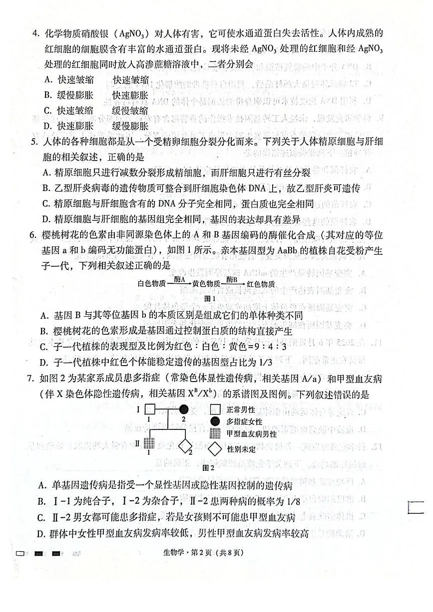 贵州省贵阳第一中学2026届高三上学期高考适应性月考卷（二）生物试卷（含答案）第2页