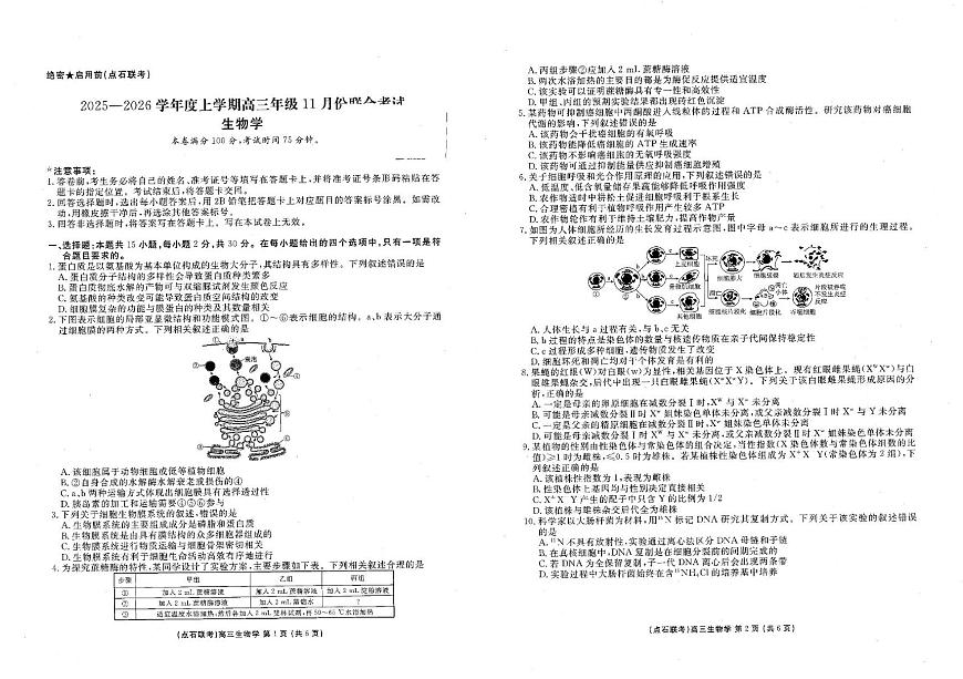 辽宁省名校联盟2025-2026学年高三上学期11月期中生物试题第1页