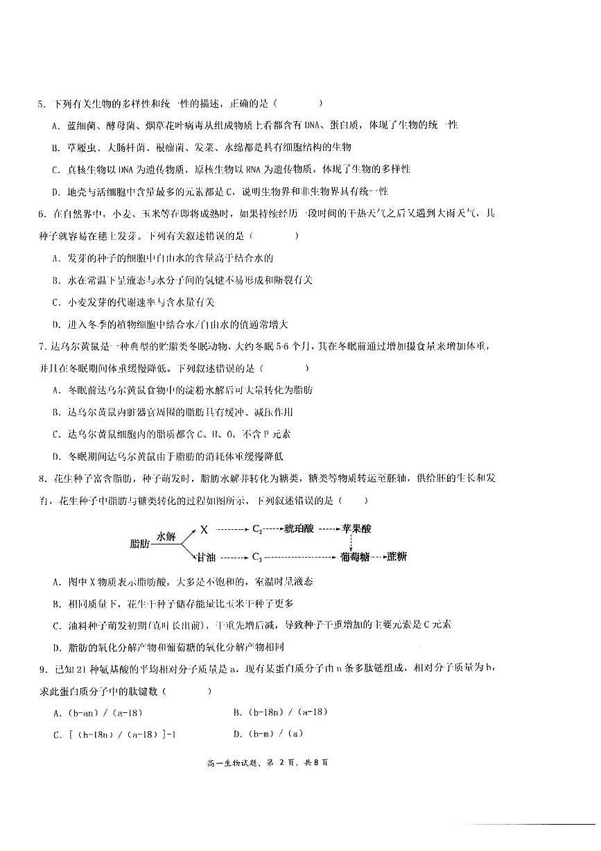 江苏省泰州中学2025-2026学年高一上学期10月月考生物试题含答案第2页
