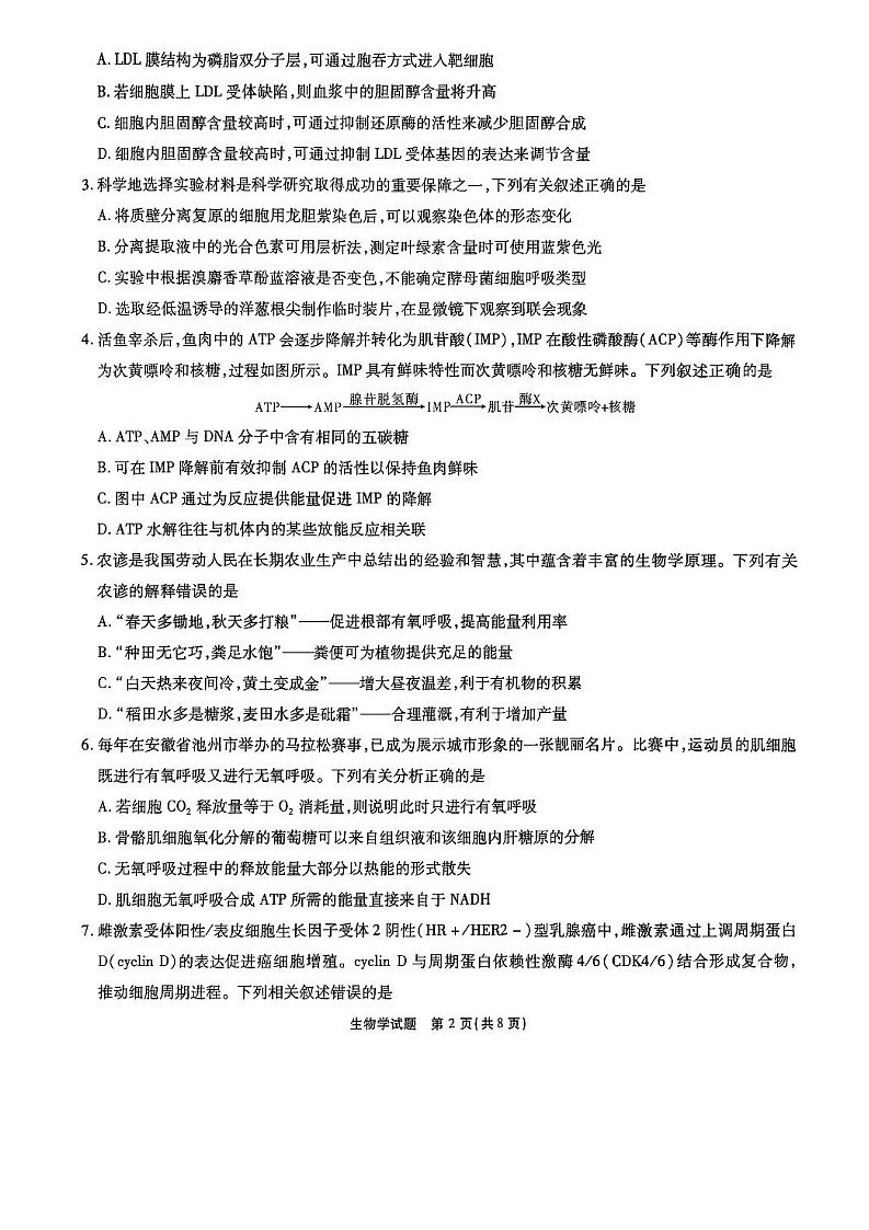 安徽省江淮十校联考2025-2026学年高三上学期11月考试生物试题第2页