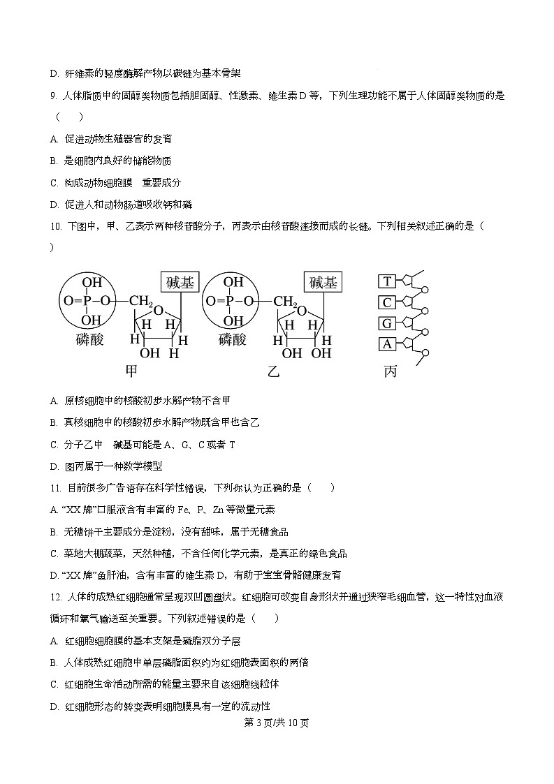 浙江省宁波六校联盟2025-2026学年高一上学期11月期中生物试题（原卷版）第3页