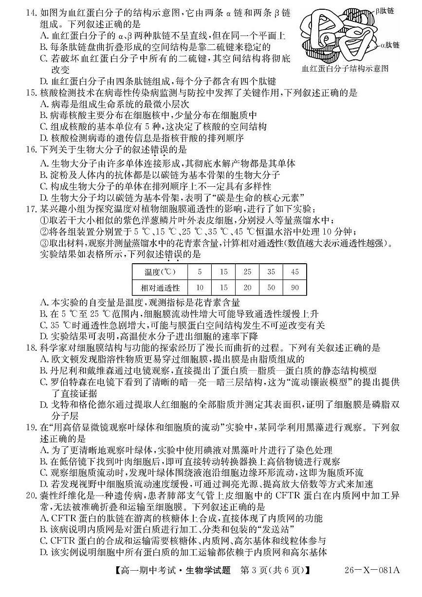 广东省深圳市深圳盟校2025-2026学年高一上学期11月期中生物试题含答案第3页