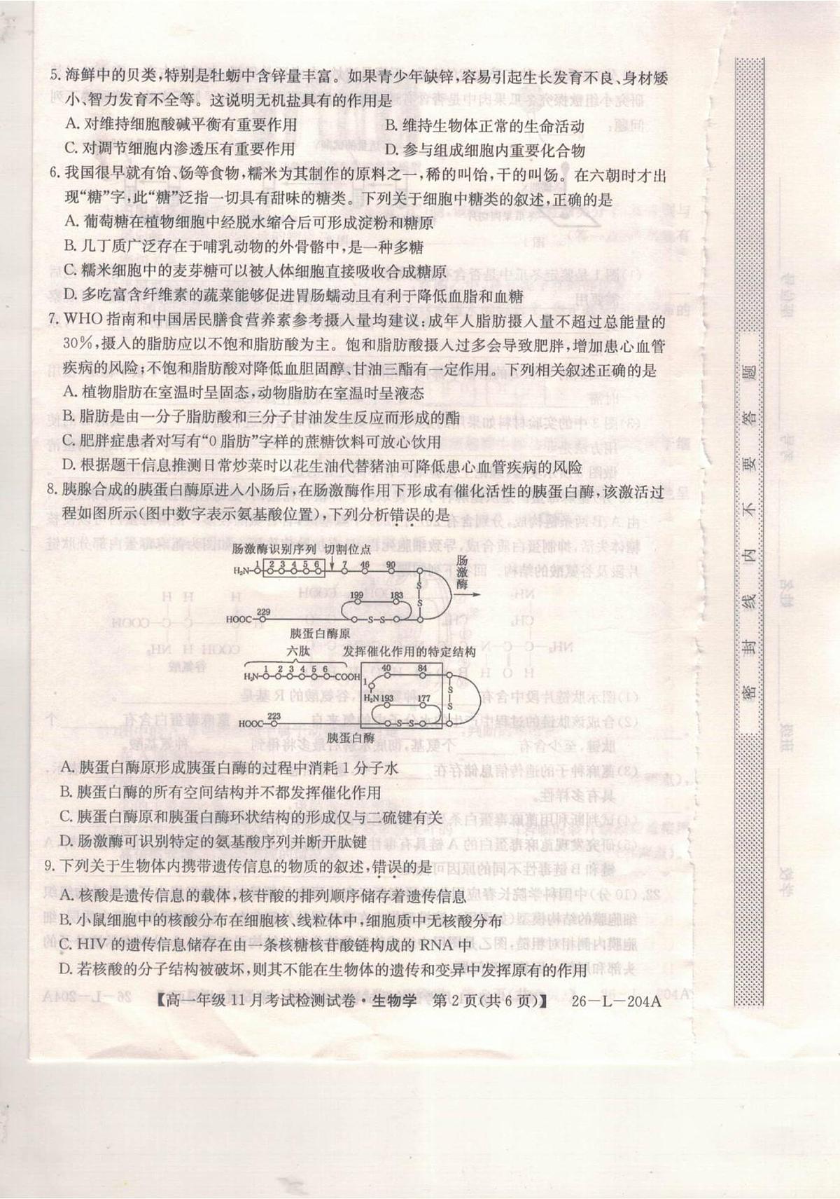 生物-河北省保定市部分校2025-2026学年高一上学期期中考试题及答案第2页